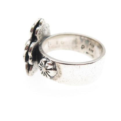 925 Sterling Silver 14K Gold Vintage Israel Flower Oxidized Ring Size 6