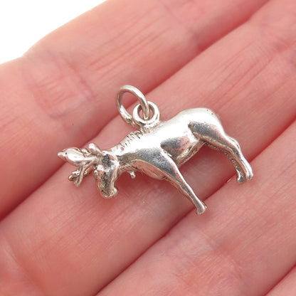 925 Sterling Silver Vintage Moose 3D Mini Charm Pendant