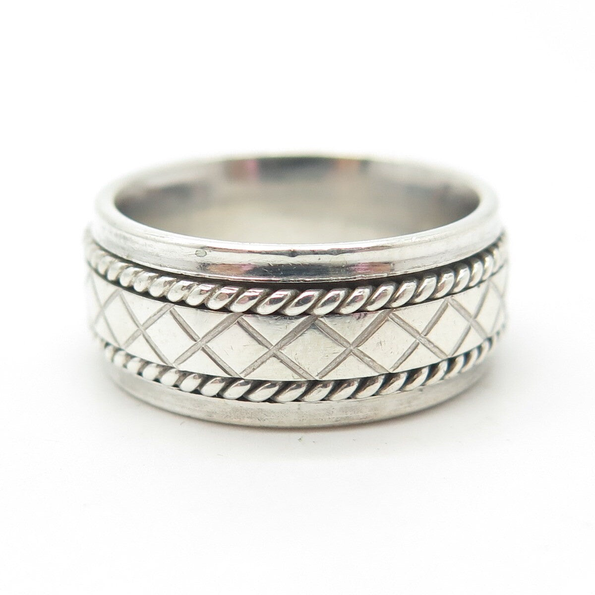 925 Sterling Silver Vintage DGS Turkey Hand Braided Wedding Band Ring Size 8.25