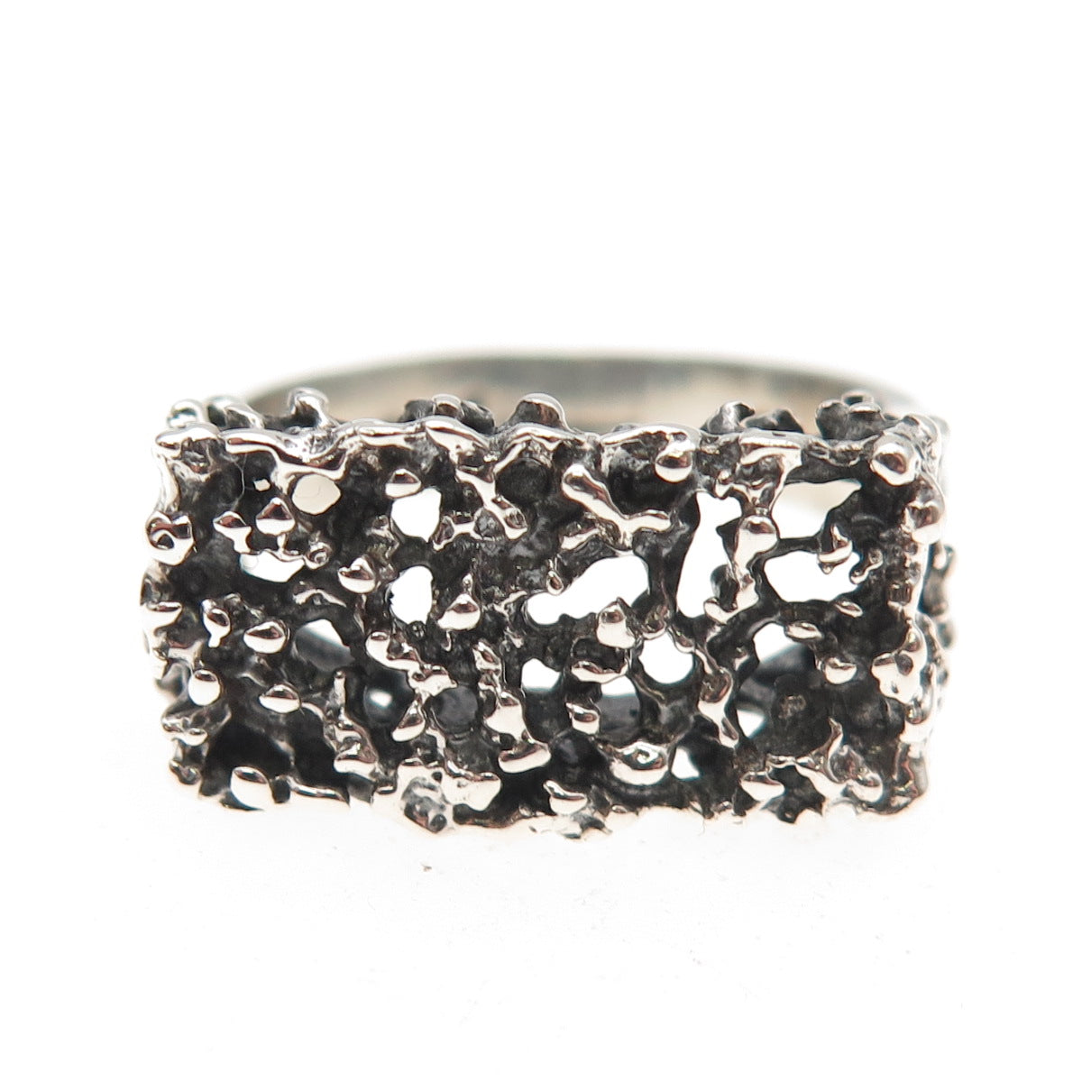 Ostby & Barton 925 Sterling Silver Vintage Modernist Nugget Oxidized Ring Size 9