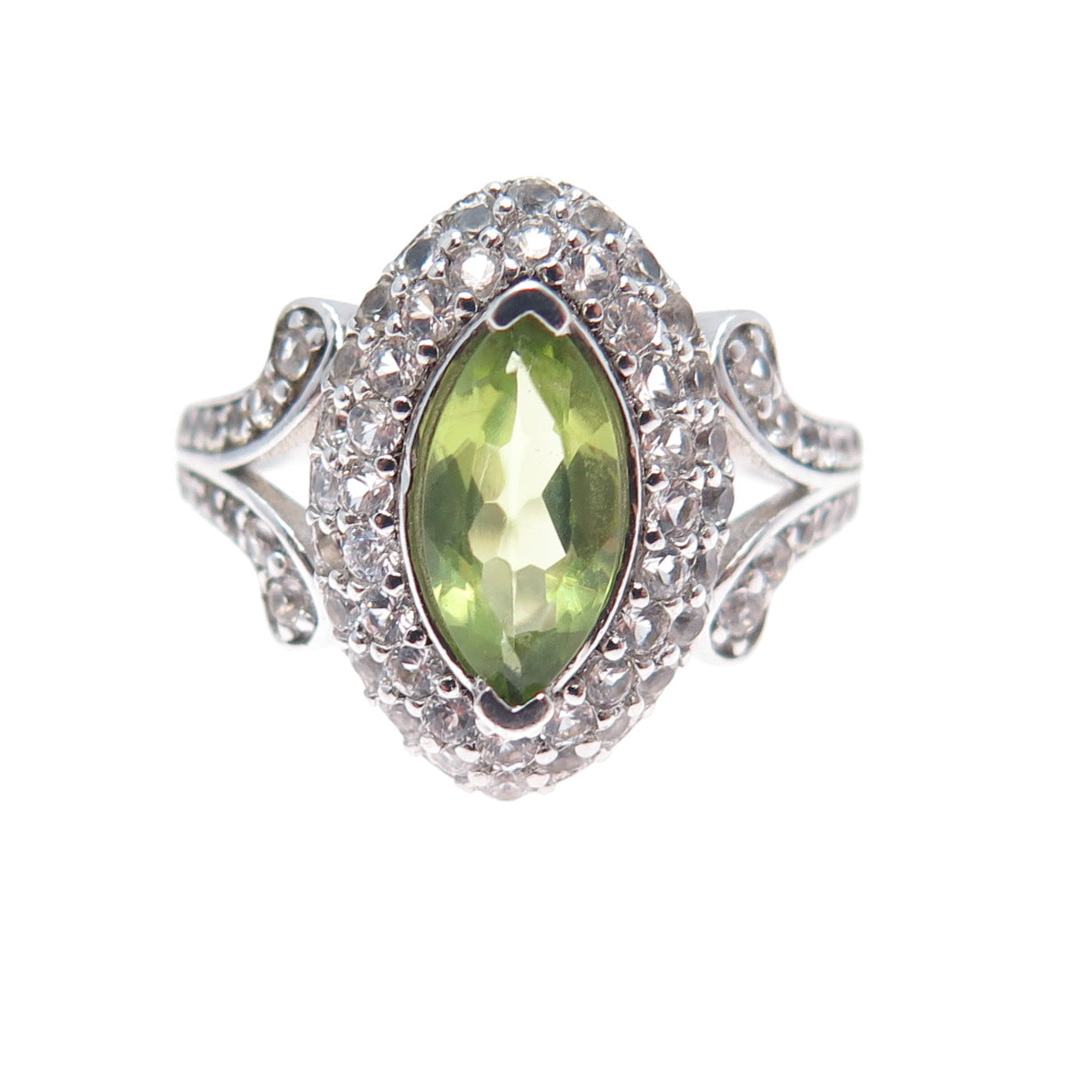 JANE SEYMOUR 925 Sterling Silver Real Peridot & White Topaz Ring Size 6.75