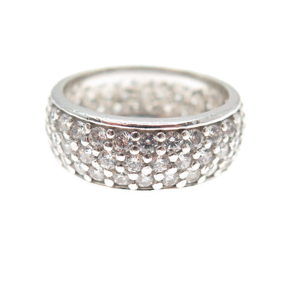 925 Sterling Silver Round-Cut C Z Sparkle Band Ring Size 7