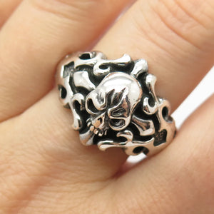 925 Sterling Silver Vintage Skull Man's Ring Size 11.5