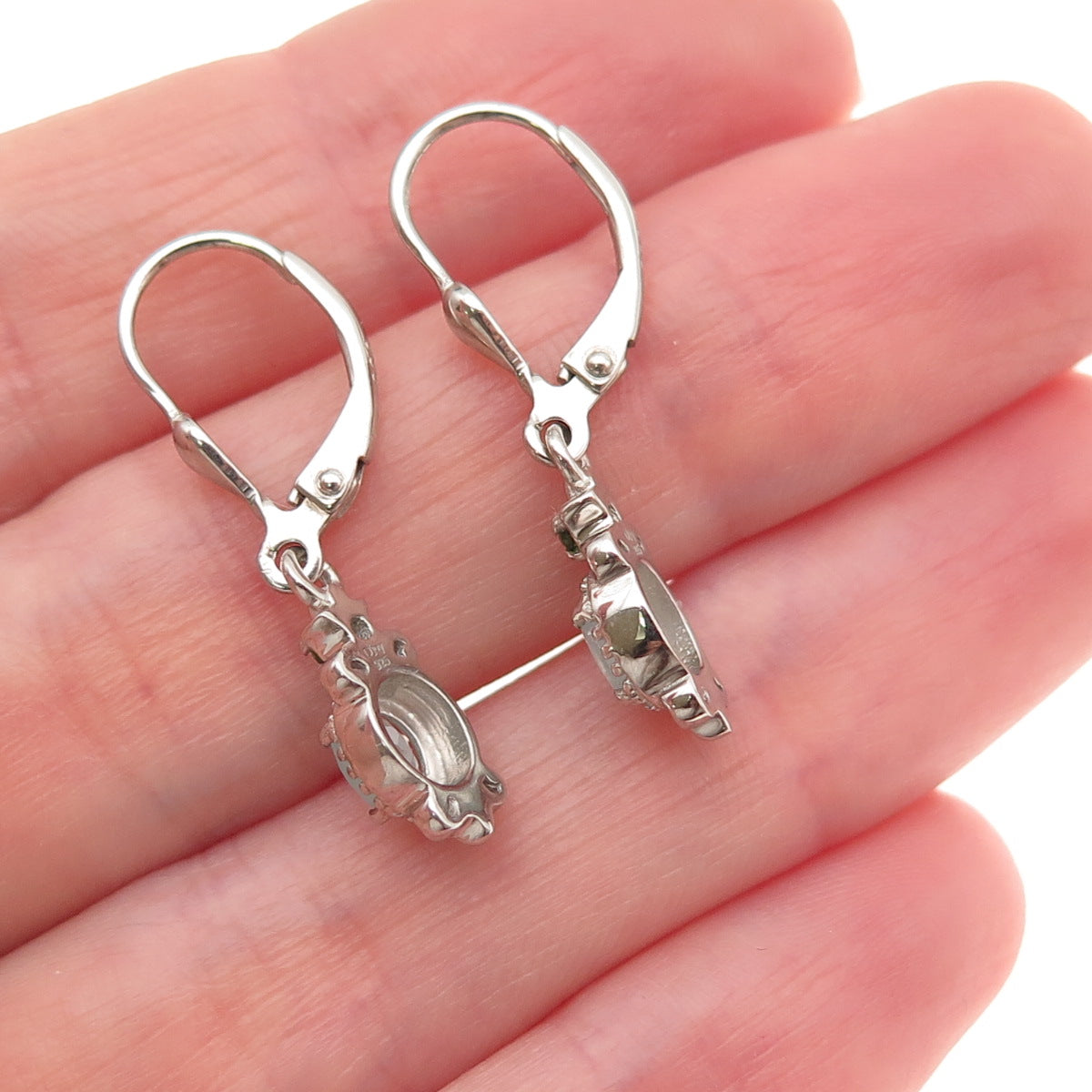 D'Joy 925 Sterling Silver Real Aquamarine & Peridot Fleur de Lis Dangle Earrings