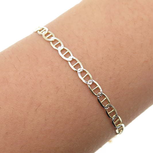 P. LUX 925 Sterling Silver Gold Plated Italy Anchor Mariner Link Bracelet 8"