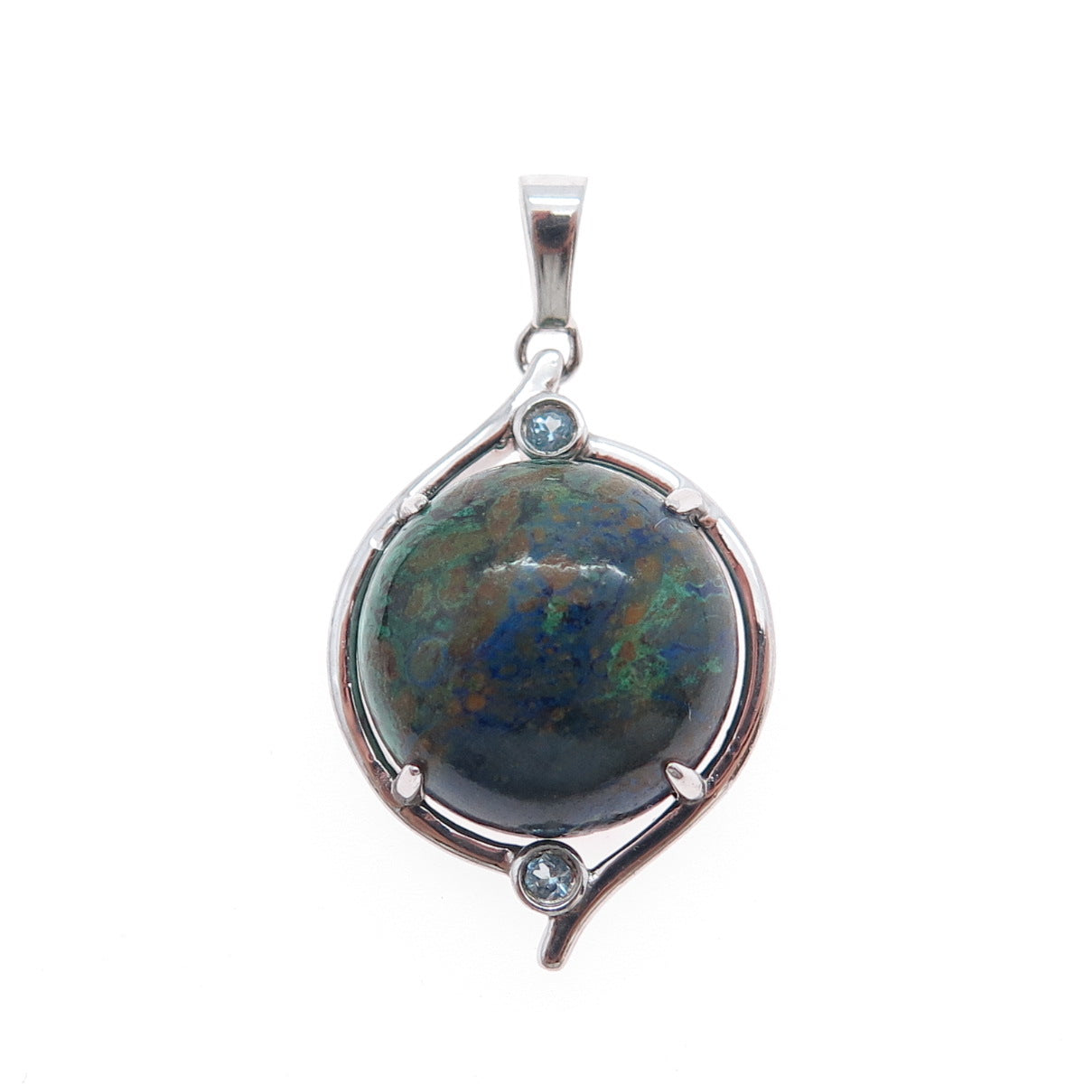 925 Sterling Silver Vintage Real Azurite & Blue Topaz Charm Pendant
