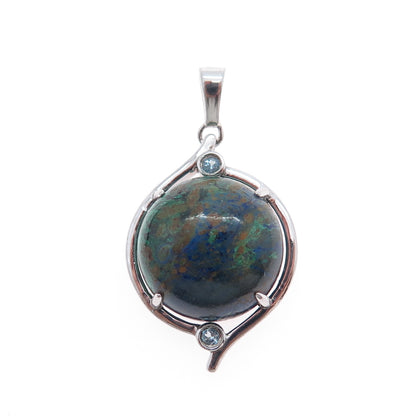 925 Sterling Silver Vintage Real Azurite & Blue Topaz Charm Pendant
