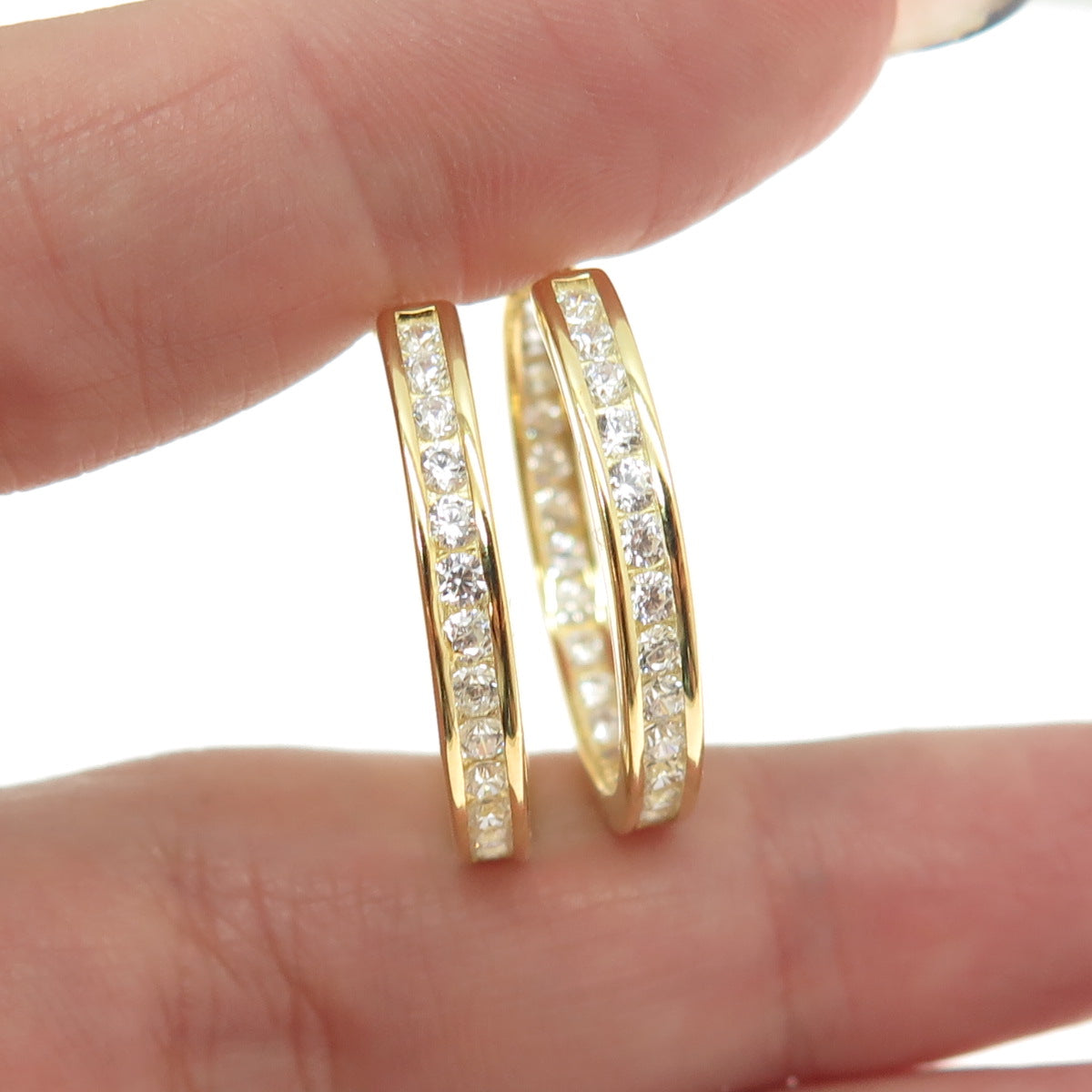 925 Sterling Silver Gold Plated Round-Cut C Z In & Out Hoop Earrings