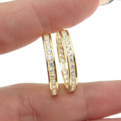 925 Sterling Silver Gold Plated Round-Cut C Z In & Out Hoop Earrings