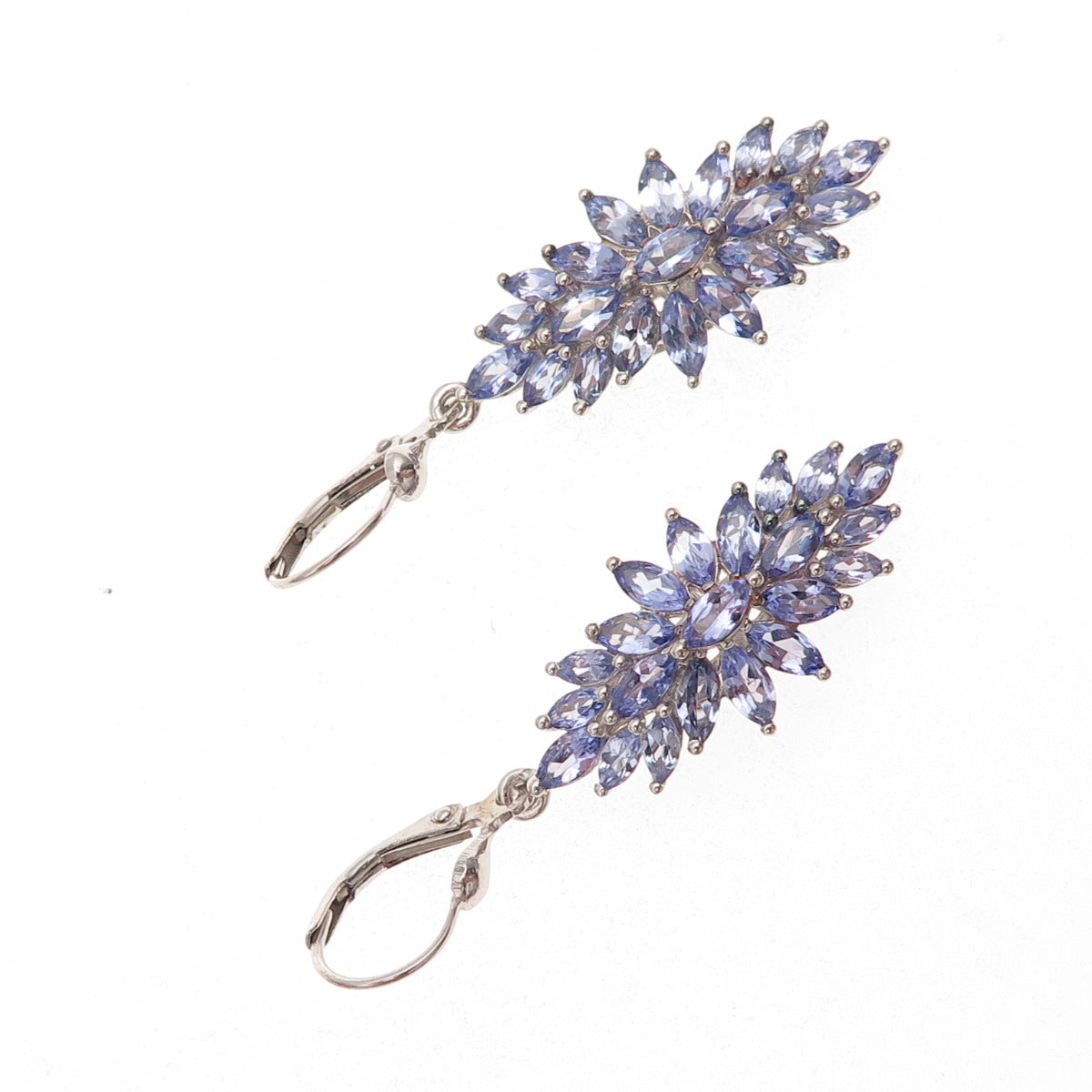D'Joy 925 Sterling Silver Real Marquise-Cut Tanzanite Cluster Dangle Earrings
