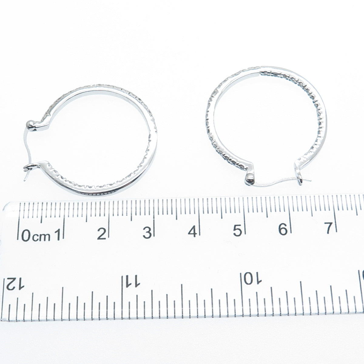 925 Sterling Silver Round-Cut C Z In & Out Hoop Earrings