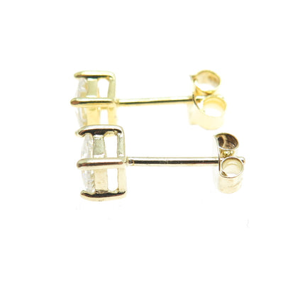 925 Sterling Silver Gold Plated Princess-Cut C Z Stud Earrings