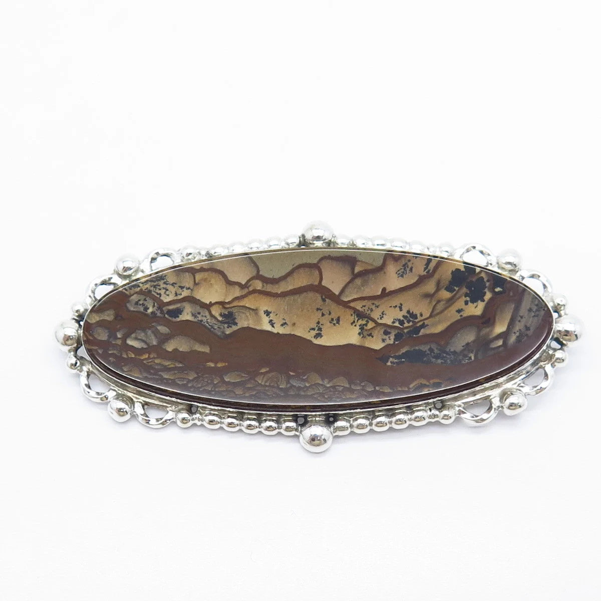 925 Sterling Silver Vintage Terner Real Jasper Gemstone Pin Brooch