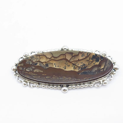 925 Sterling Silver Vintage Terner Real Jasper Gemstone Pin Brooch