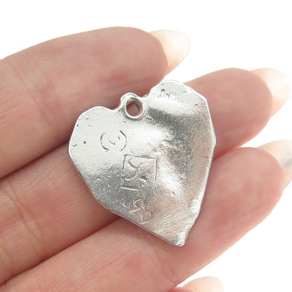 925 Sterling Silver Vintage 1990 Modernist Heart Charm Pendant