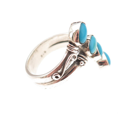925 Sterling Silver Vintage Real Turquoise Oxidized Adjustable Ring Size 8.5