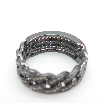 925 Sterling Silver Pave C Z Cuban Chain Band Ring Size 7