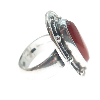925 Sterling Silver Vintage Real Carnelian Modernist Oxidized Ring Size 8.75