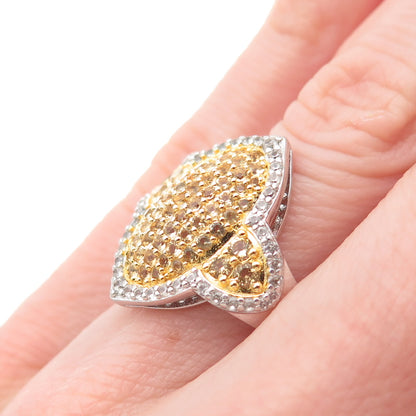 925 Sterling Silver 2-Tone Real Round-Cut Citrine & White Topaz Ring Size 5.75