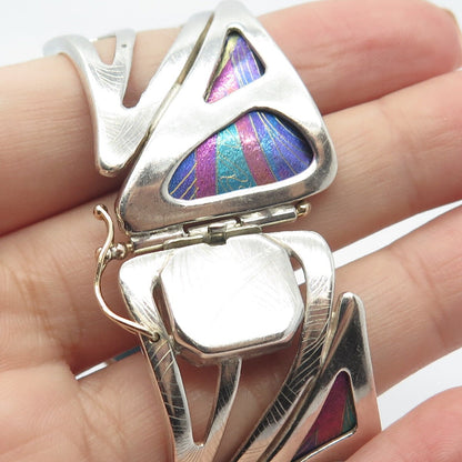 925 Sterling Silver Vintage Kit Horton Glass Modernist Panel Link Bracelet 6.5"