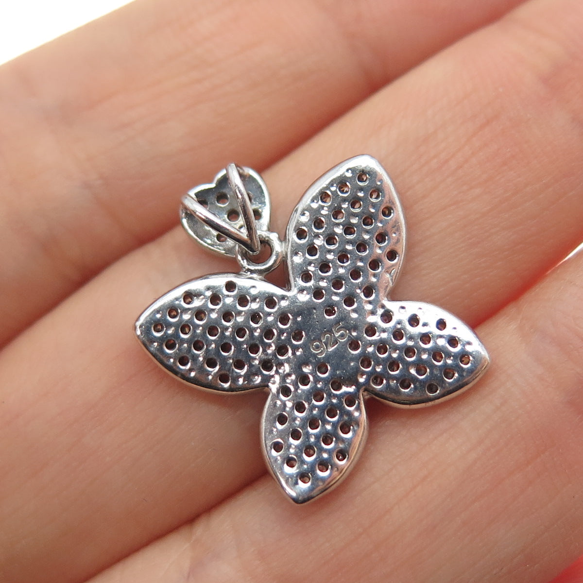 925 Sterling Silver Round-Cut C Z Butterfly Heart Mini Slide Charm Pendant