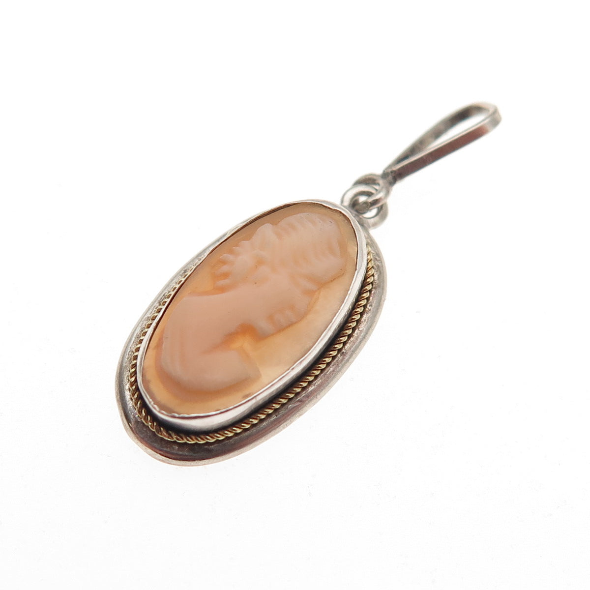 800 Silver 2-Tone Antique Art Deco Real MOP Lady Cameo Charm Pendant