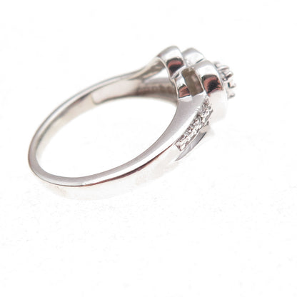 925 Sterling Silver Real Blue & White Diamond Heart Ring Size 6.75