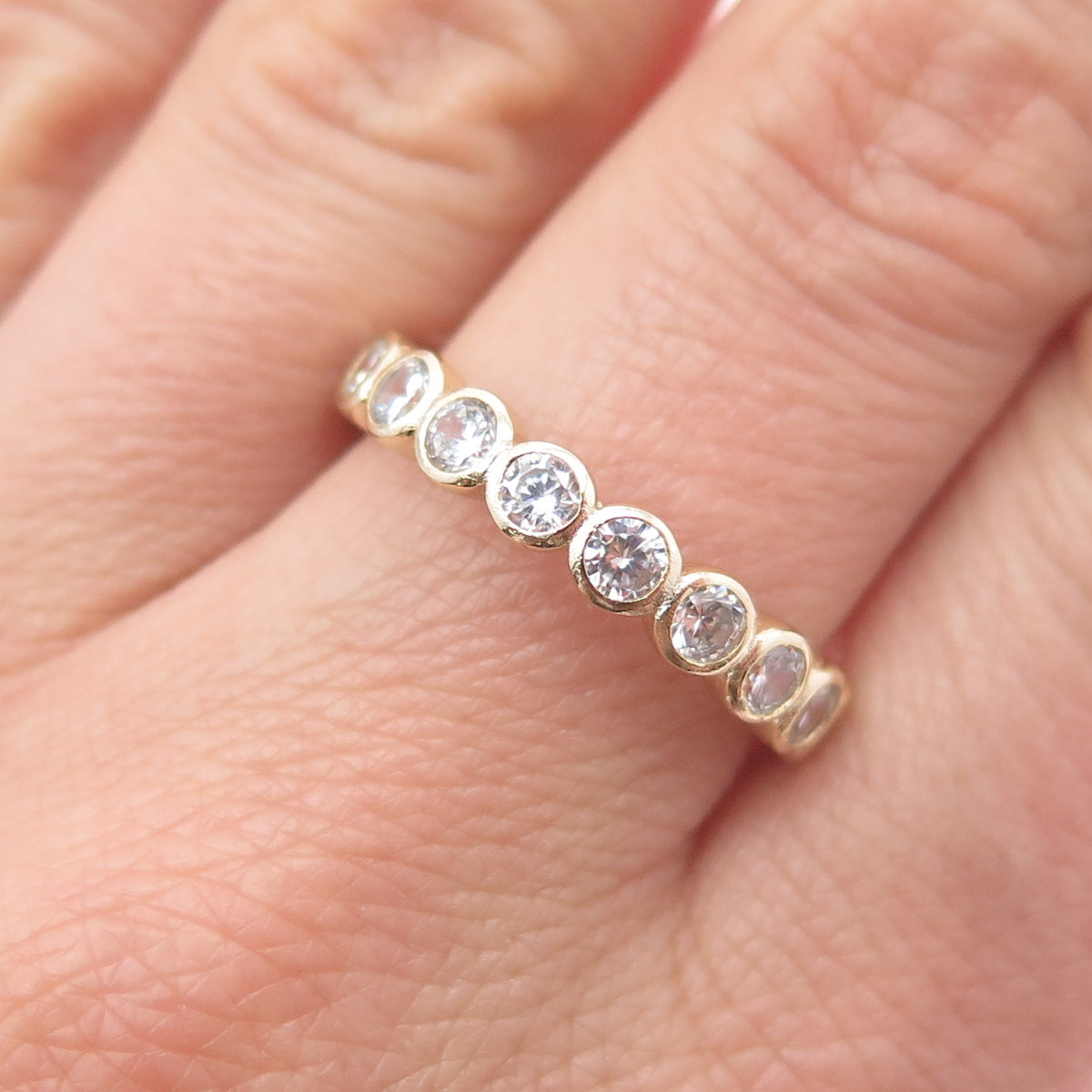 925 Sterling Silver Gold Plated Round-Cut C Z Eternity Band Ring Size 9.25