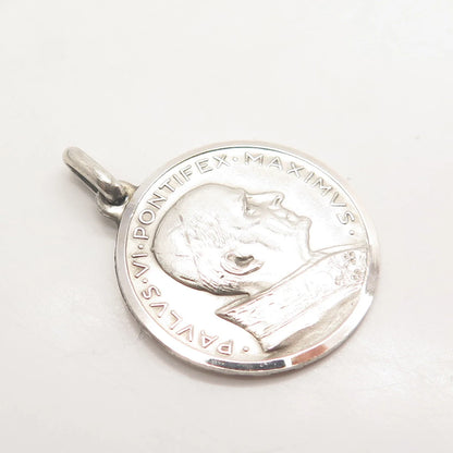 800 Silver Vintage Roma Pope Paulus VI Pontifex Max. Medal Pendant