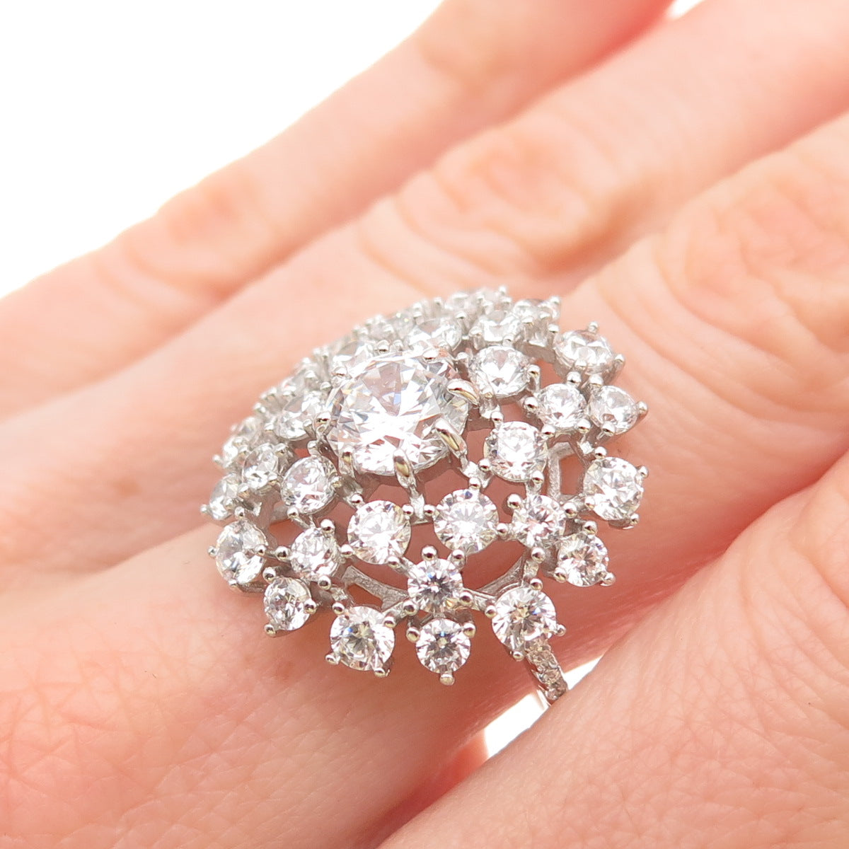 925 Sterling Silver Round-Cut C Z Sparkle Cluster Ring Size 9