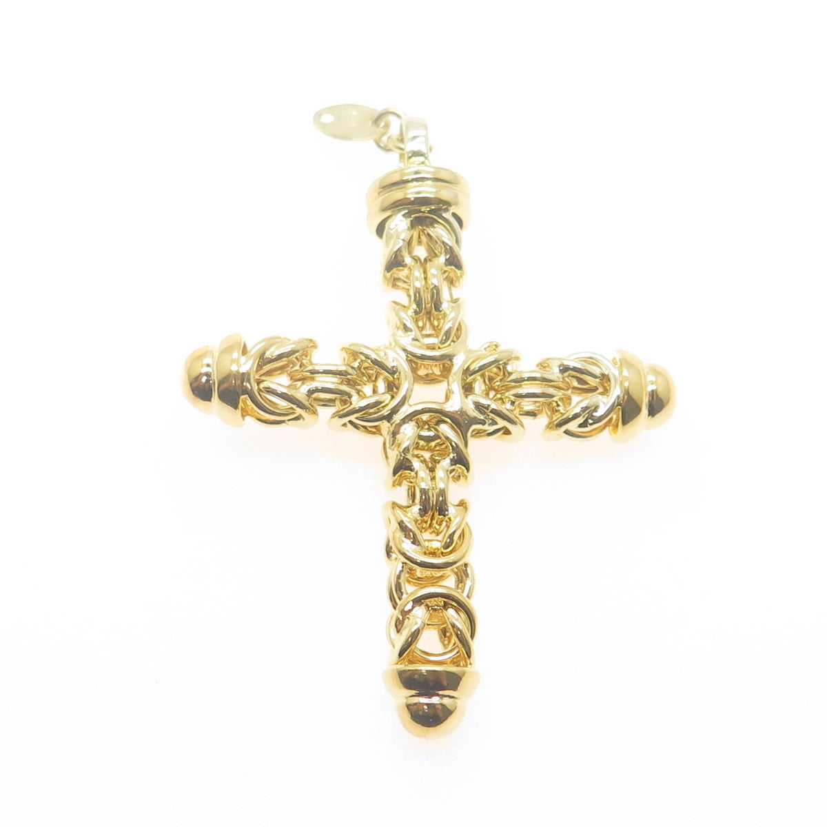 925 Sterling Silver Gold Plated Italy Byzantine Link Cross Pendant