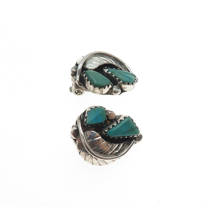 Old Pawn Sterling Silver Vintage Southwestern Turquoise Feather Clip On Earrings