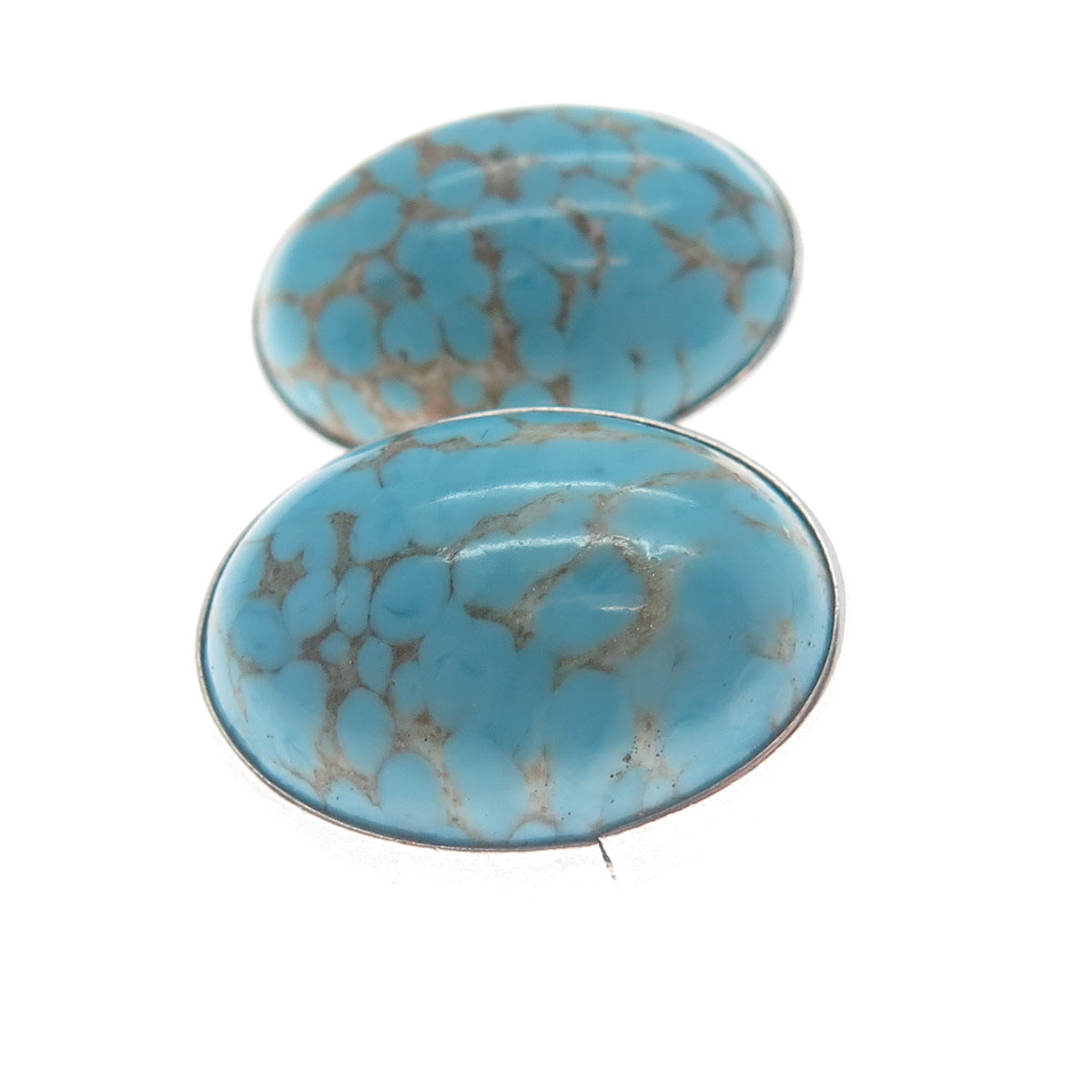 925 Sterling Silver Vintage Mexico Faux Turquoise Oval Clip On Earrings