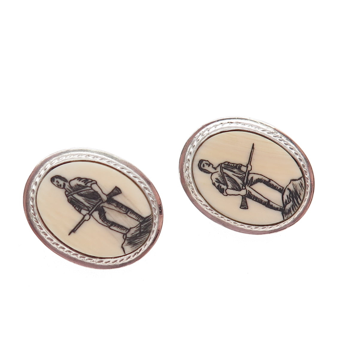 WRE W.E. Richards 925 Sterling Silver Vintage Minutemen Screw Back Earrings