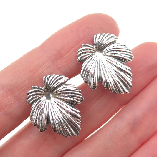 JEWELART Sterling Silver Antique Art Deco Floral Oxidized Screw Back Earrings