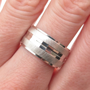 925 Sterling Silver Vintage Italy Textured Band Ring Size 8