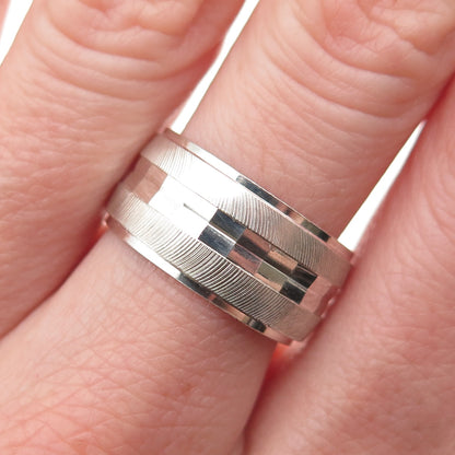 925 Sterling Silver Vintage Italy Textured Band Ring Size 8