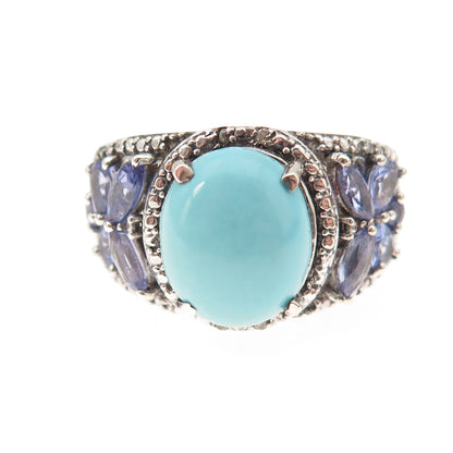 Chuck Clemency Sterling Silver Real Diamond Turquoise & Tanzanite Ring Size 8.25
