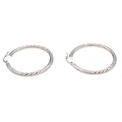 925 Sterling Silver Etched Hoop Earrings
