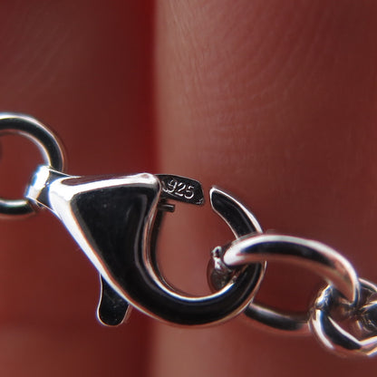 925 Sterling Silver Vintage Rose Flower Charm Rolo Link Bracelet 7.5"