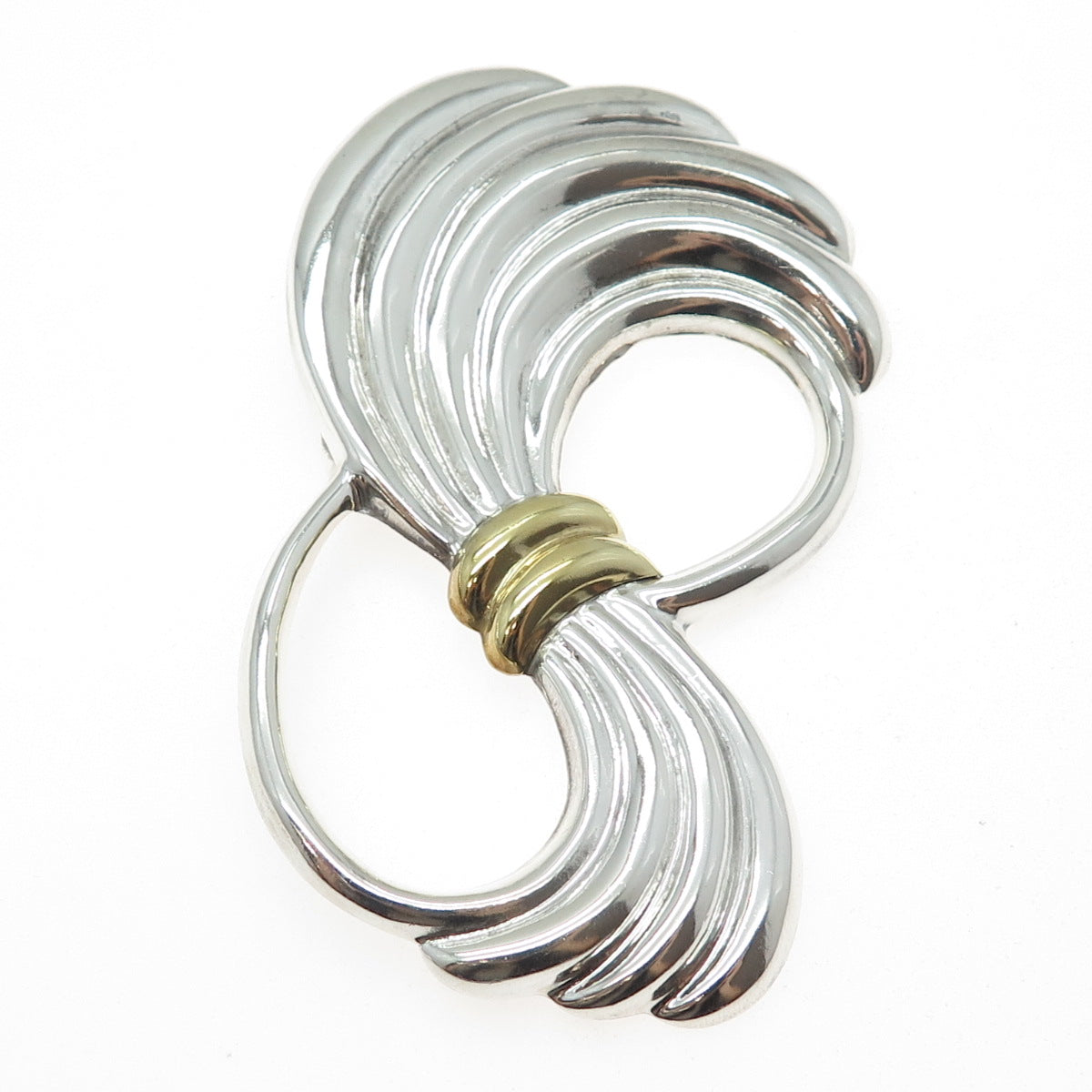 925 Sterling Silver 2-Tone Vintage Mexico Modernist Oxidized Pin Brooch Pendant