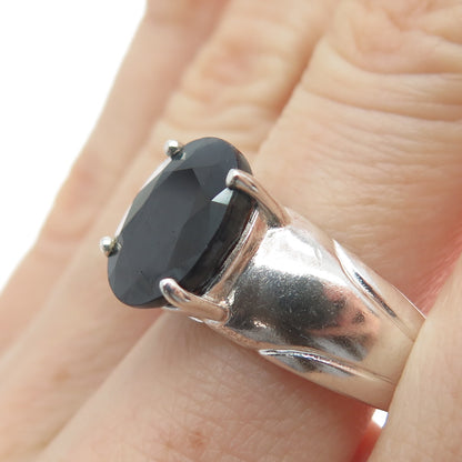 925 Sterling Silver Vintage BCBS Real Oval-Cut Sapphire Ring Size 8.25