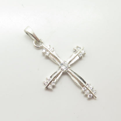 925 Sterling Silver White C Z Cross Pendant