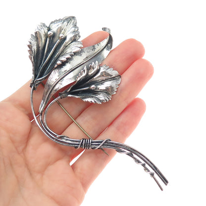 925 Sterling Silver Antique Art Deco Calla Lily Flower Oxidized Pin Brooch