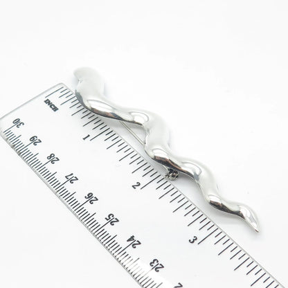 925 Sterling Silver Vintage Mexico Wavy / Snake Pin Brooch