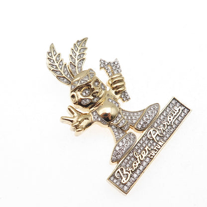 925 Sterling Silver Gold Plated Round-Cut C Z Broken Arrow Culture Slide Pendant