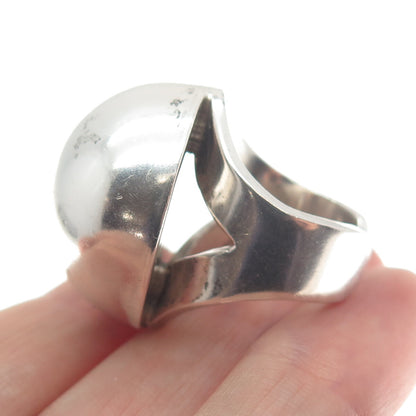 925 Sterling Silver Vintage Mexico Modernist Dome Adjustable Ring Size 6.5