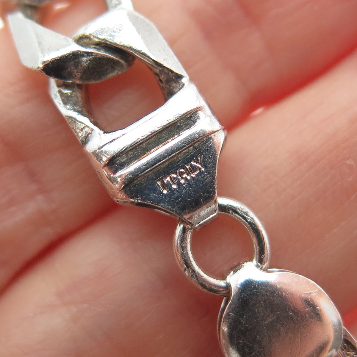 925 Sterling Silver Vintage Italy Square Curb Link Bracelet 8.25"