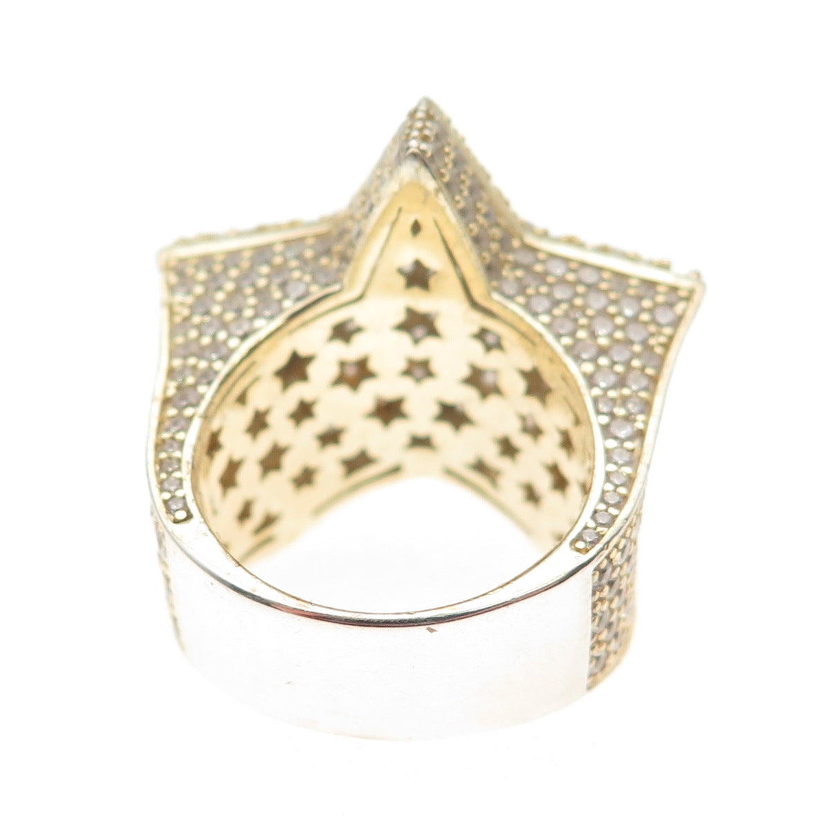 925 Sterling Silver Gold Plated Round-Cut C Z Star Statement Ring Size 7