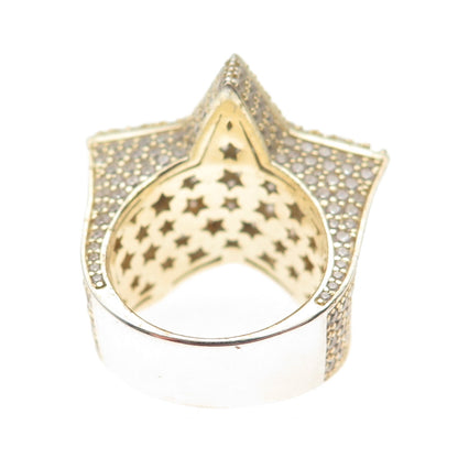 925 Sterling Silver Gold Plated Round-Cut C Z Star Statement Ring Size 7